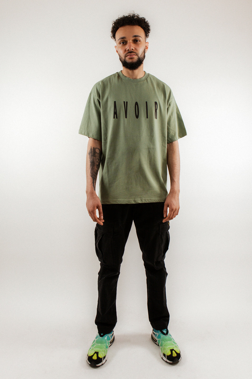 Oversized Short Sleeve T-Shirt In Khaki With AVOIR Print