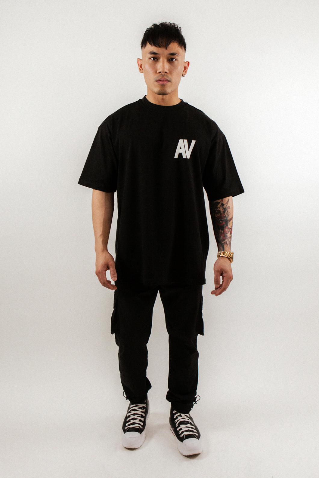 AV Oversized Short Sleeve T-Shirt In Black With AVOIR Back Print